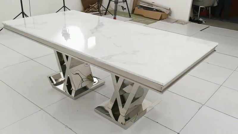 DT2000C 80 X 40 X 30  - SILVER STAINLESS STEEL + MARBLE  DINING TABLE
