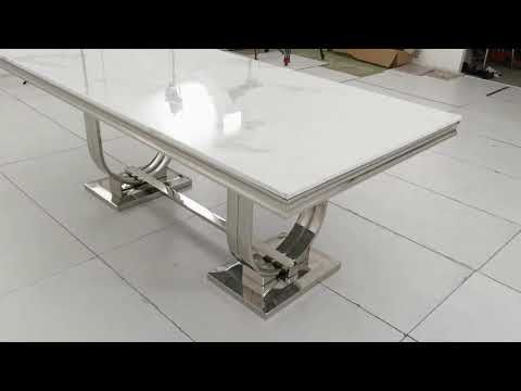 DT2001C 80 X 40 X 30 - SILVE STAINLESS STEEL + MARBLE  DINING TABLE