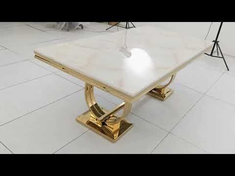 DT2001G 80 X 40 X 30 - GOLD STAINLESS STEEL + MARBLE  DINING TABLE