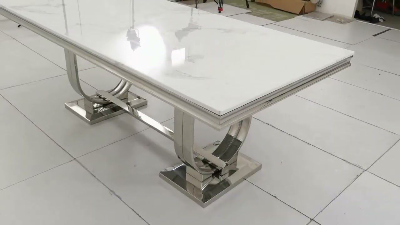 CT2001C 52 X 28 X 17.2 - SILVER STAINLESS STEEL + MARBLE  COFFEE TABLE