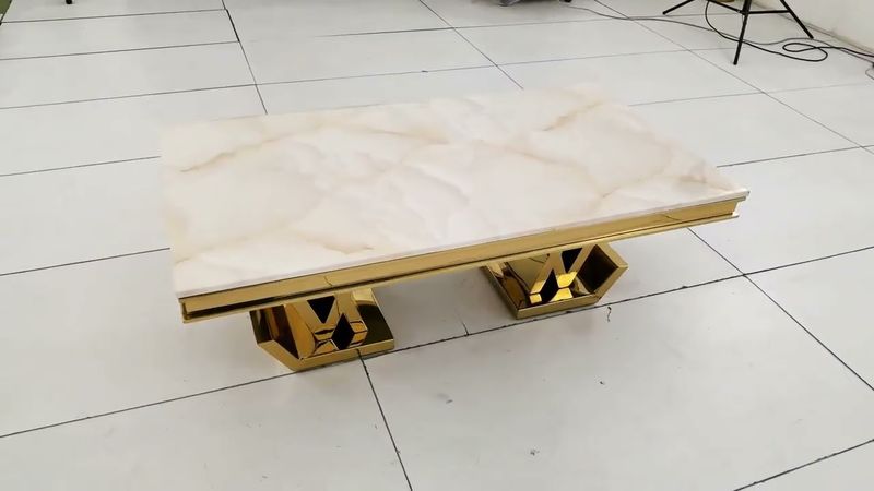 CT2000G 52 X 28 X 17.2  - GOLD STAINLESS STEEL + MARBLE  COFFEE TABLE