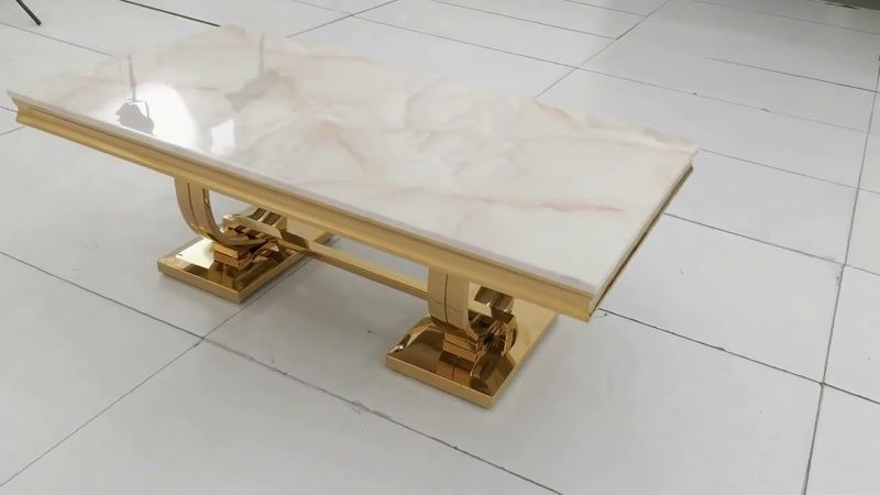 CT2001G 52 X 28 X 17.2 - GOLD STAINLESS STEEL + MARBLE  COFFEE TABLE