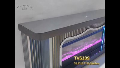 TVS109 Modern Grey &amp; Gold Electric Fireplace TV Stand (71" x 16" x 31") WITH WIRELESS CHARGER