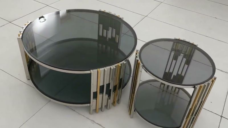 ET2012G 20X20 INCH ROUND STAINLESS STEEL + GLASS END TABLE
