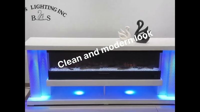 TVS117 Modern White Electric Fireplace TV Stand (71" x 16" x 29") With Bluetooth Speaker