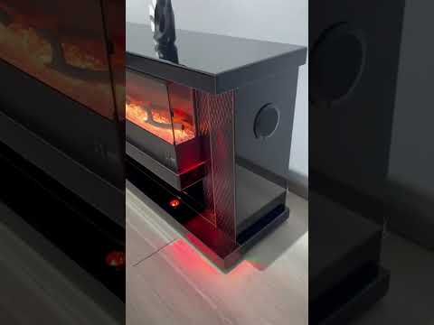 TVS118 Modern Black Electric Fireplace TV Stand (71" x 16" x 29") With Bluetooth Speaker