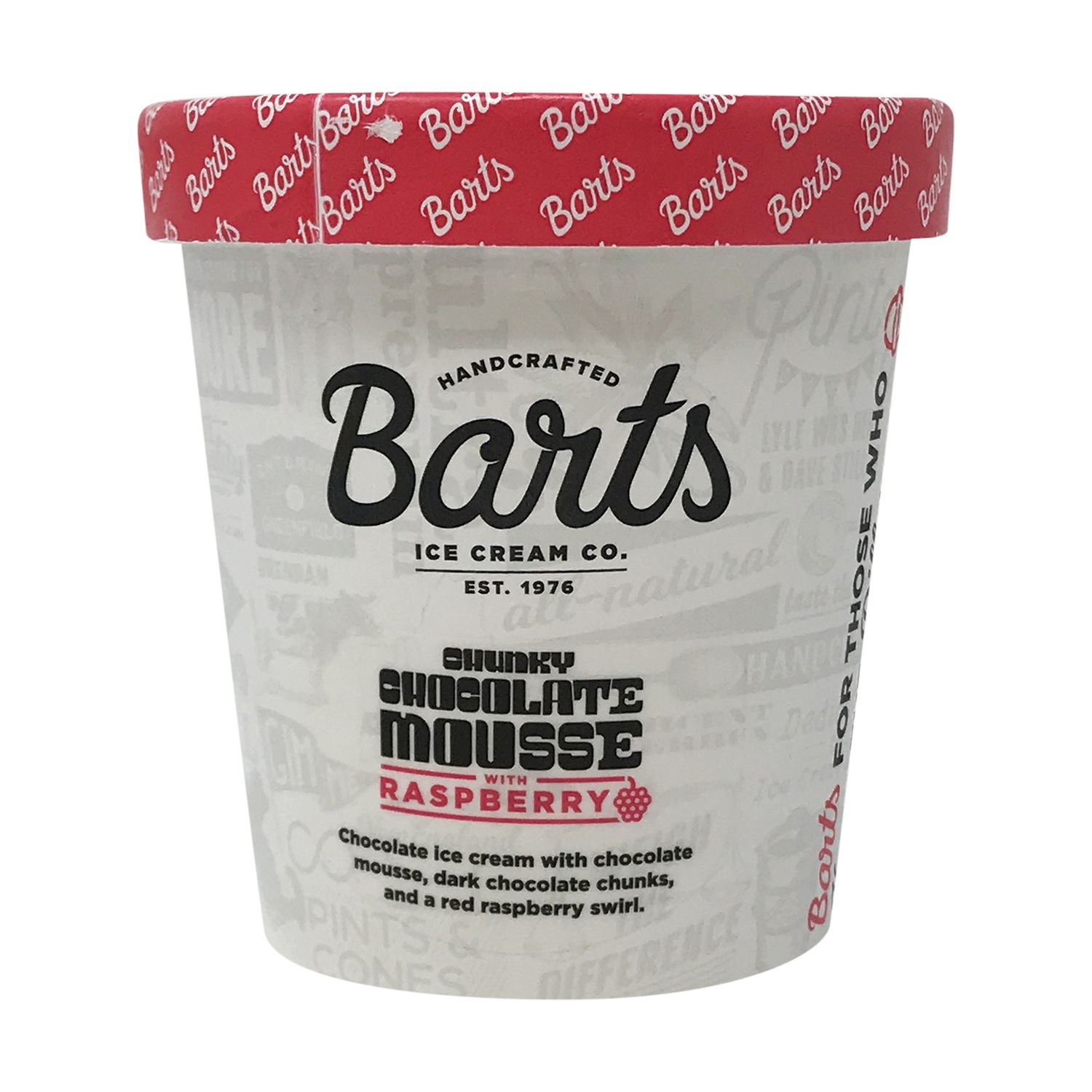 16oz  Bart's Ice Cream "Chunky Chocolate Mousse with Raspberries"