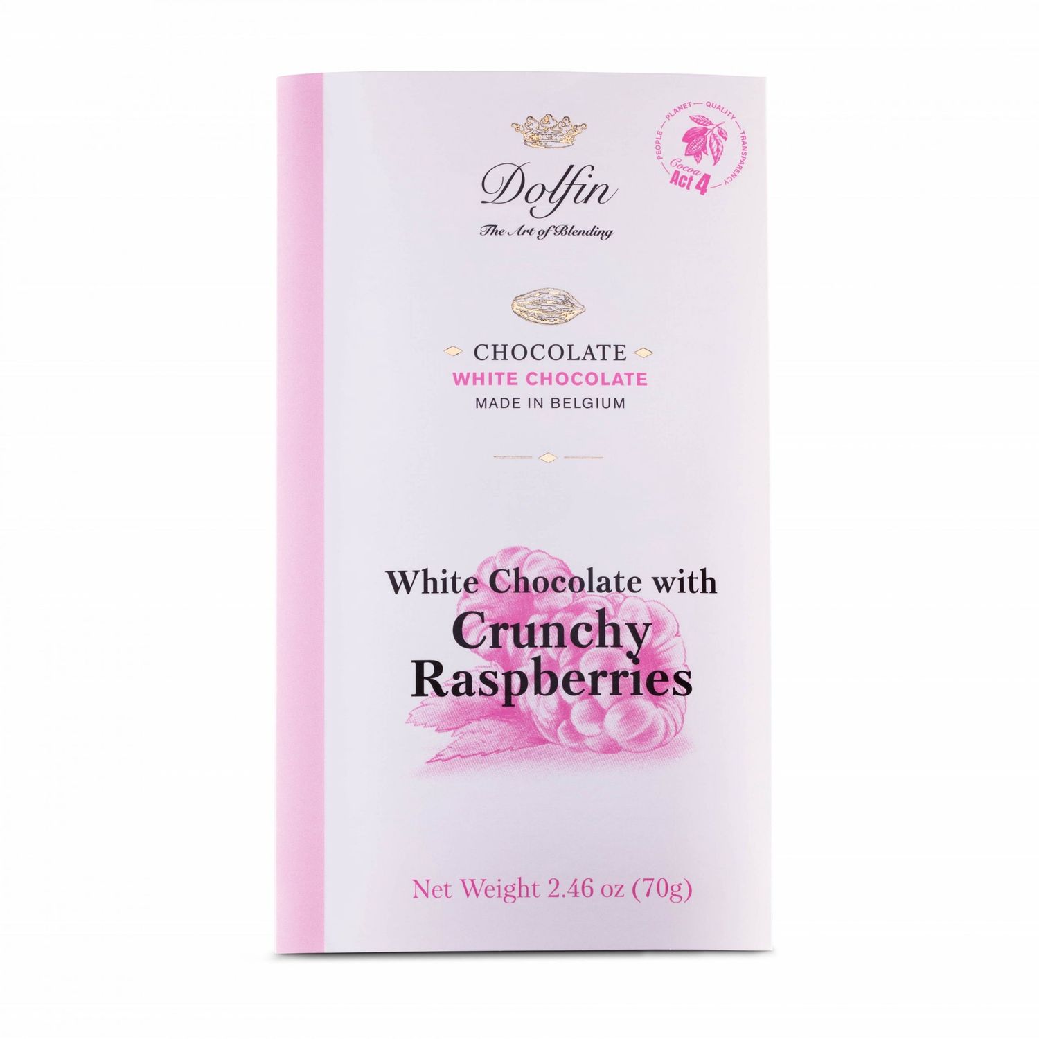 2.5oz Dolfin White Chocolate Bar with Crunchy Raspberries