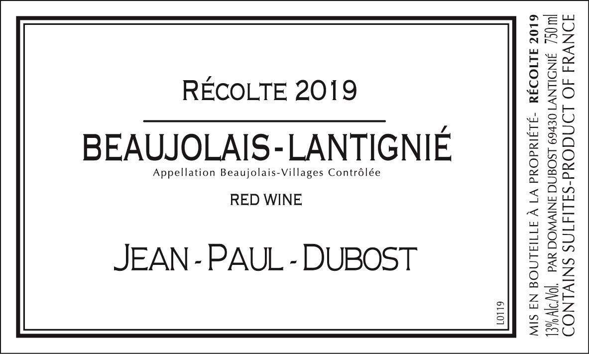 Jean-Paul Dubost Beaujolais Lantignie 750mL