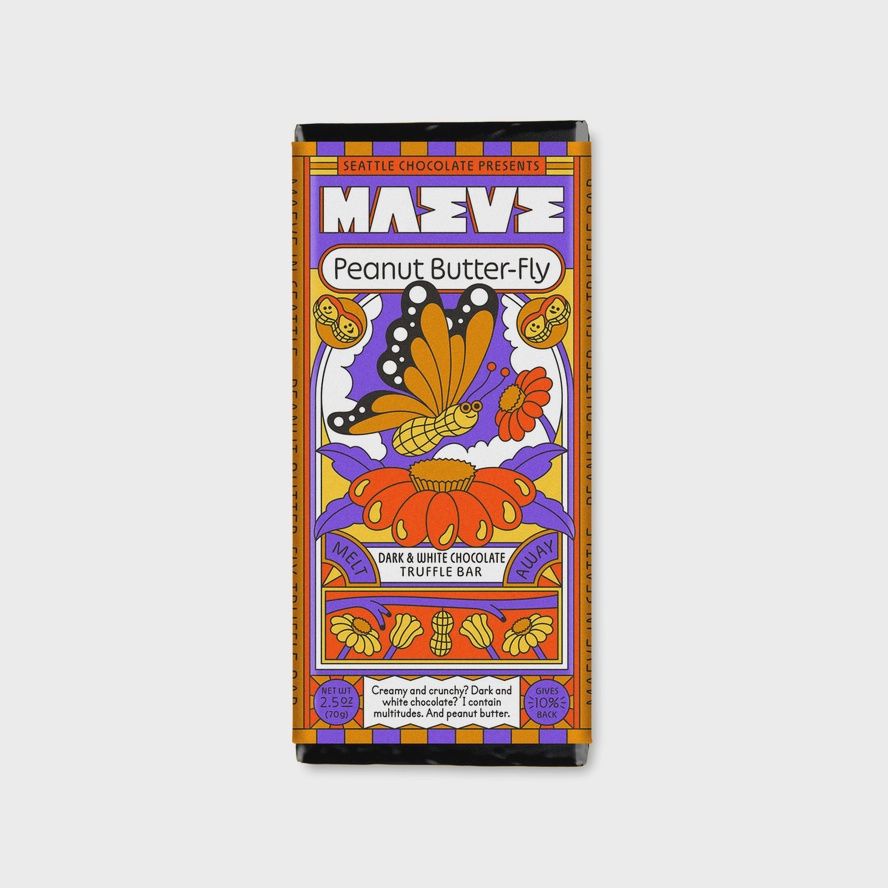 2.5oz Seattle Chocolate presents MAEVE "Crunchy Peanut Butter-Fly" Truffle Bar