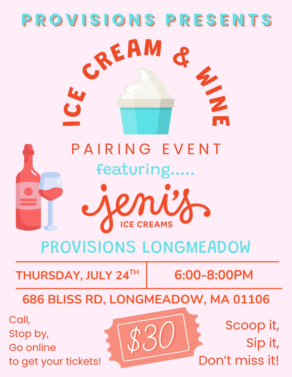Wine &amp; Grocery Class: July 24 "Jeni's Ice Cream &amp; Wine Pairing Class"