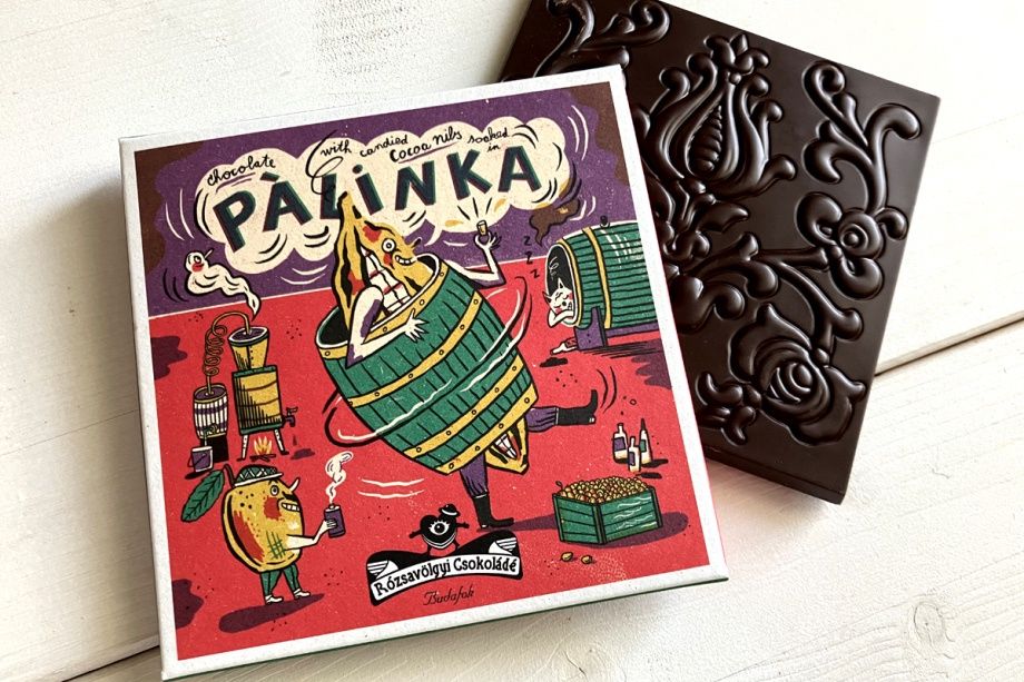 70g Rózsavölgyi Csokoládé "Dark Chocolate w/ Candied Cacao Nibs in Palinka 73%"