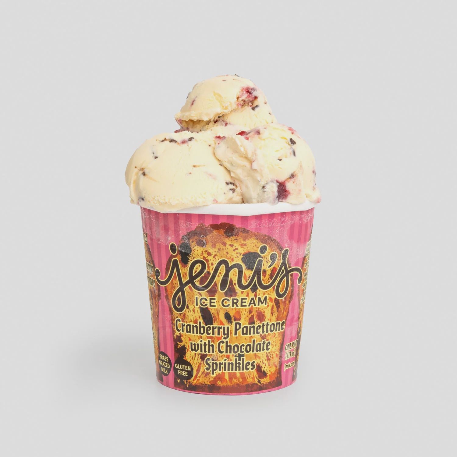 16oz Jeni's Ice Cream "Cranberry Panettone w Chocolate Sprinkles"