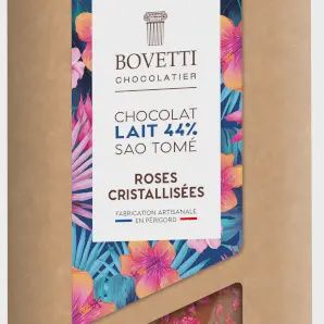 100g Bovetti "Milk Chocolate Bar w/ Crystallized Roses"