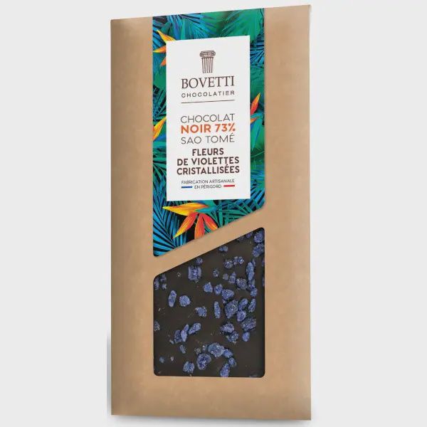 100g Bovetti "Dark Chocolate Bar w/ Crystallized Violets"