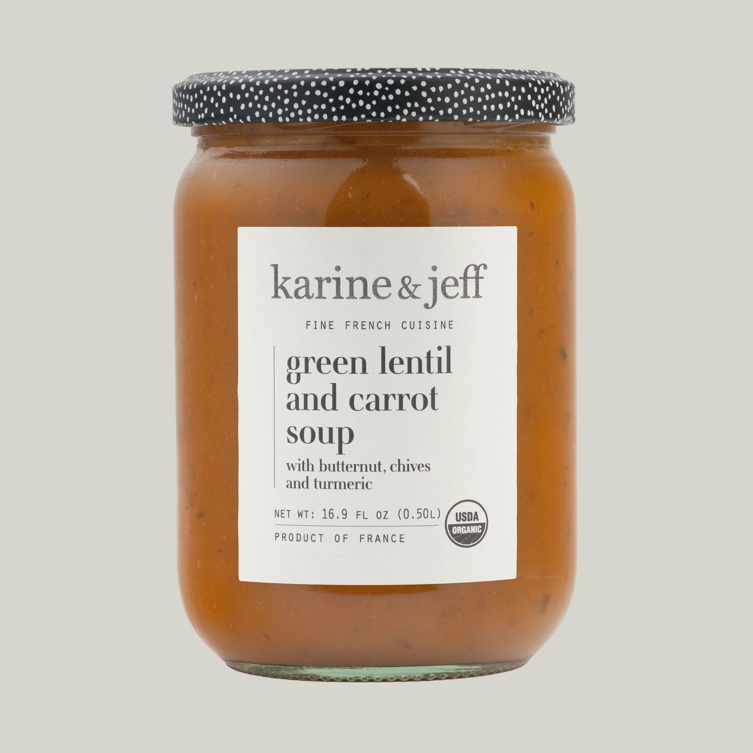 500mL Karine &amp; Jeff "Organic Green Lentil &amp; Carrot Soup"