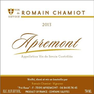 Romain Chamiot Apremont Vin de Savoie 750mL