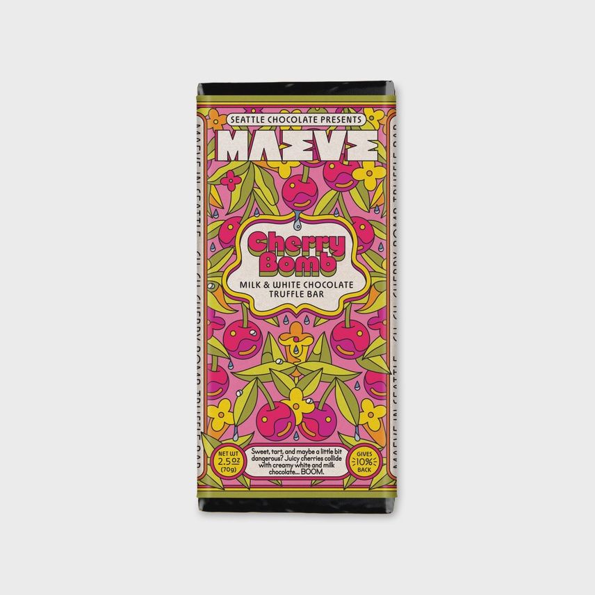 2.5oz Seattle Chocolate presents MAEVE "Cherry Bomb" Truffle Bar