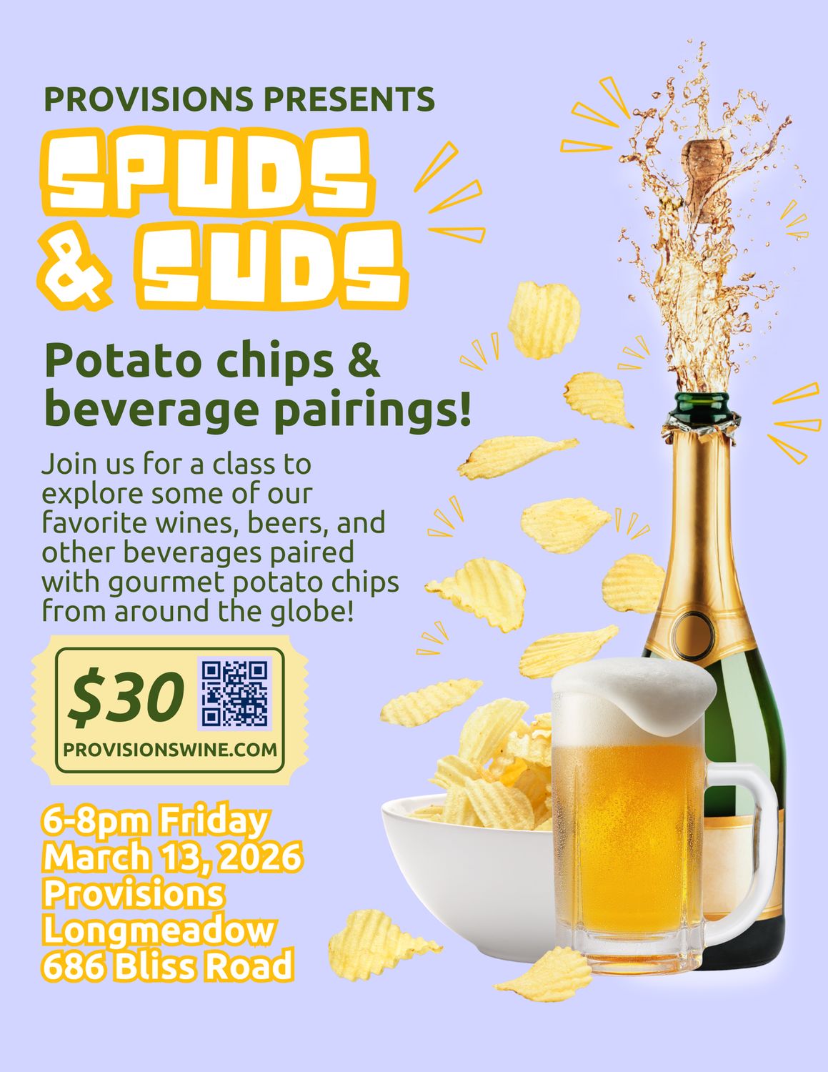 Class Ticket: "Spuds &amp; Suds (Chips &amp; Beverages) Pairing Class" March 13th