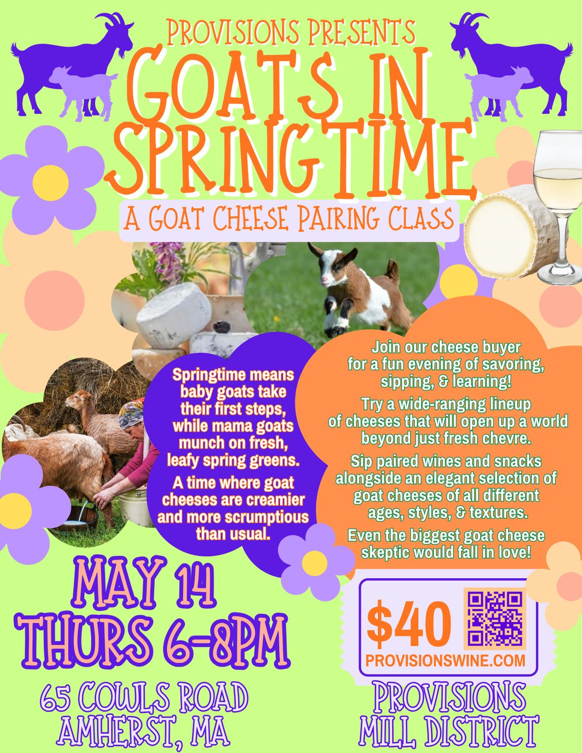 Class Ticket: "Goats In Springtime Cheese Pairing Class" May 14