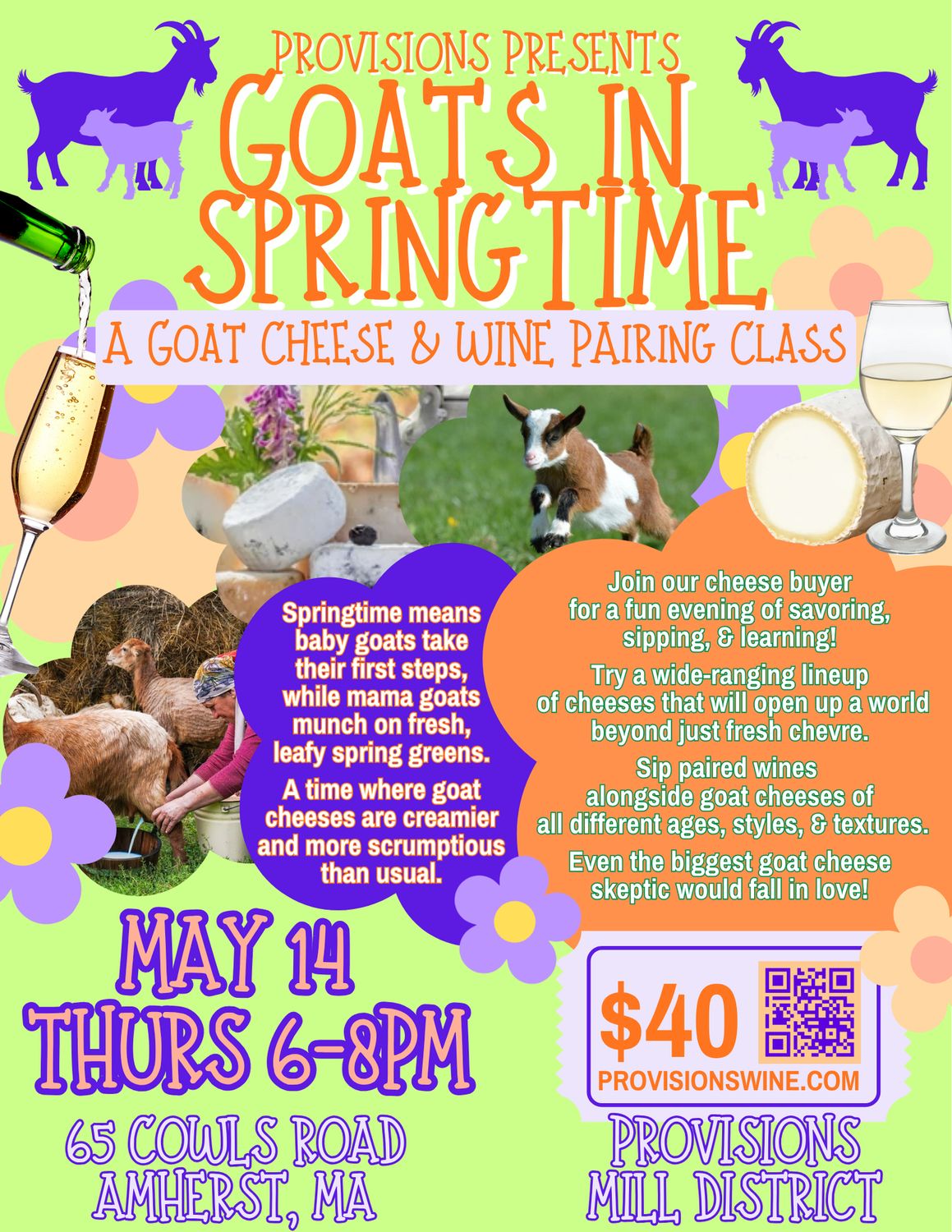 Class Ticket: "Goats In Springtime: A Goat Cheese &amp; Wine Pairing Class" May 14
