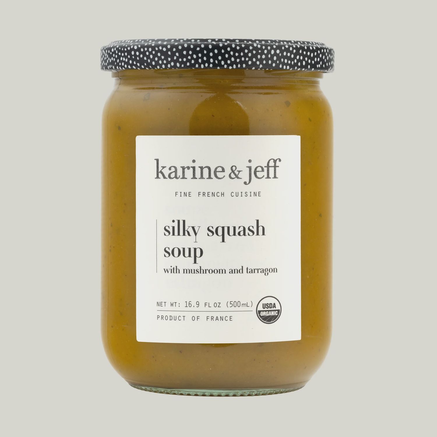 500mL Karine &amp; Jeff "Silky Squash Soup w/ Mushroom &amp; Tarragon"