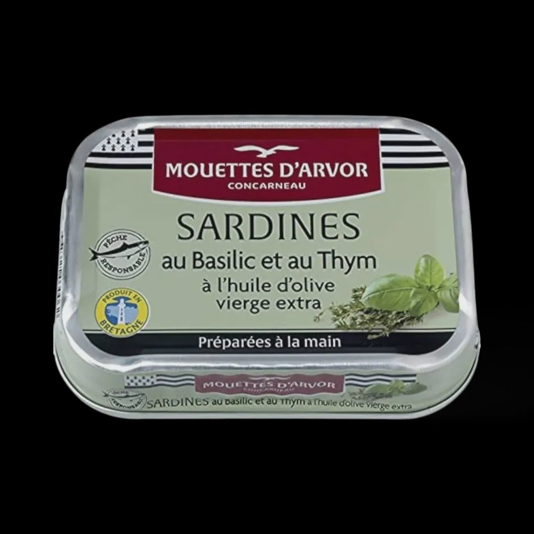 115g Les Mouettes d'Arvor "Sardines w/ Basil &amp; Thyme in EVOO"