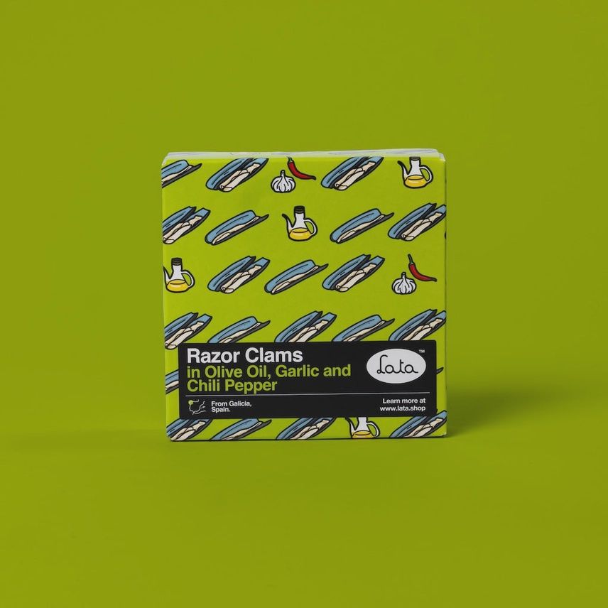 120g Lata "Razor Clams in Olive Oil, Garlic &amp; Chili Pepper"