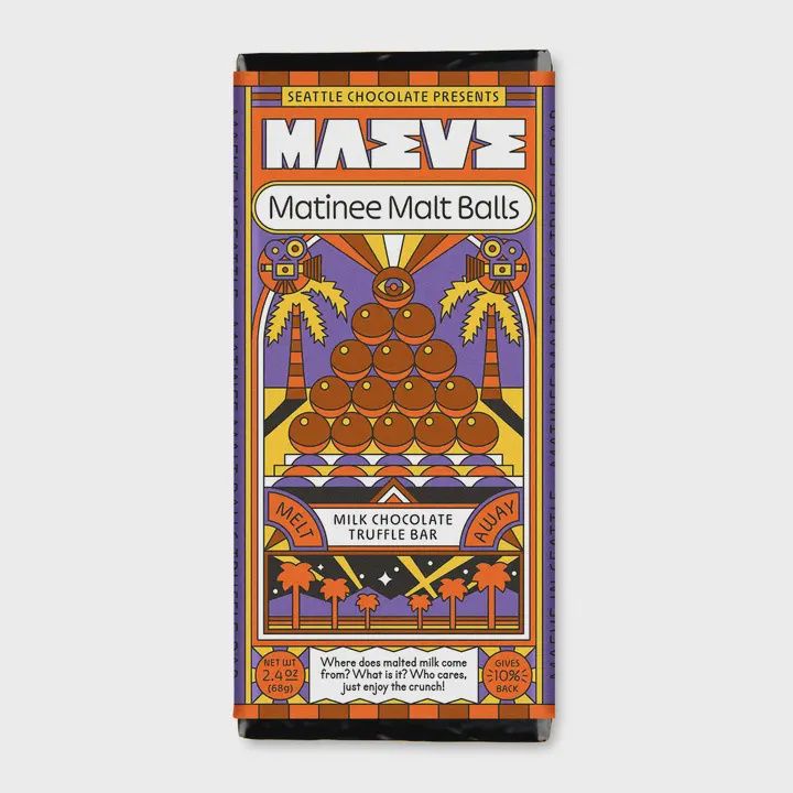 2.5oz Seattle Chocolate presents MAEVE "Matinee Malt Balls" Truffle Bar