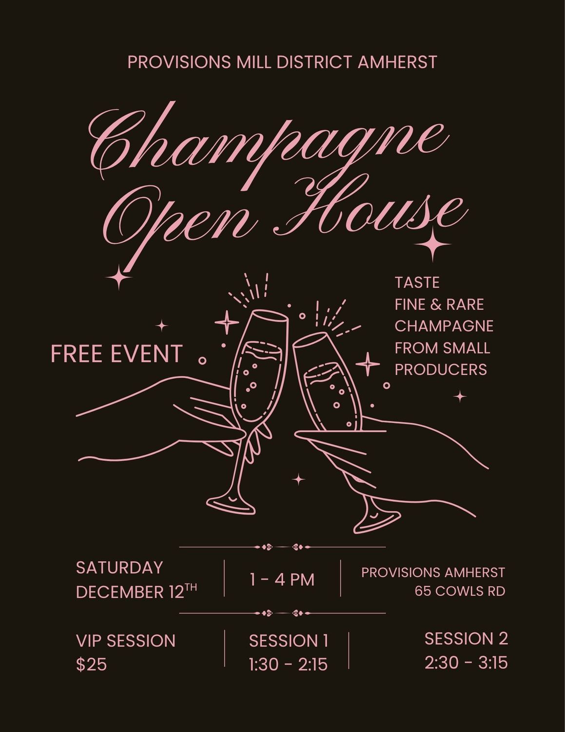 FREE Champagne Open House (Amherst, Dec 12)
