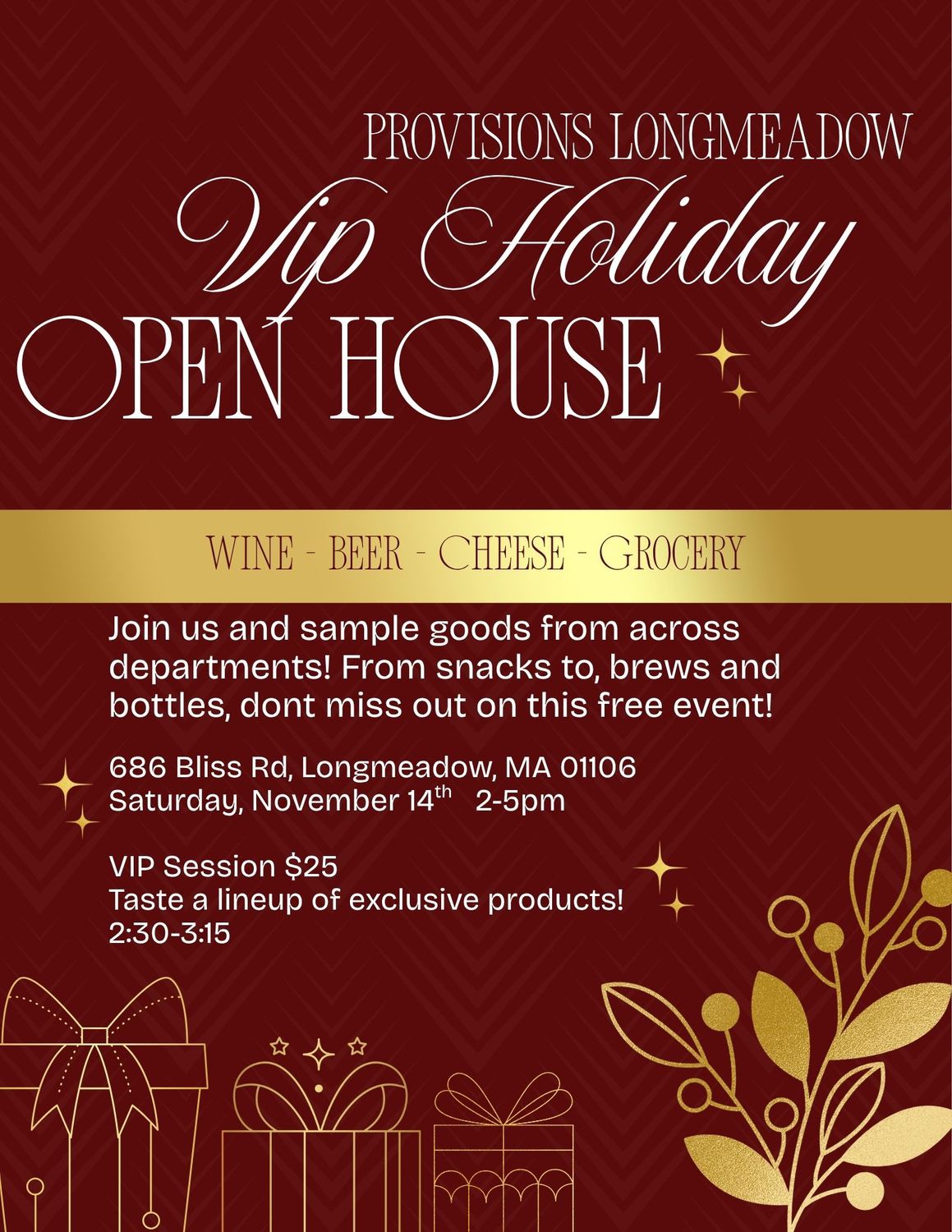 VIP Holiday Open House Longmeadow Nov 14th 2026