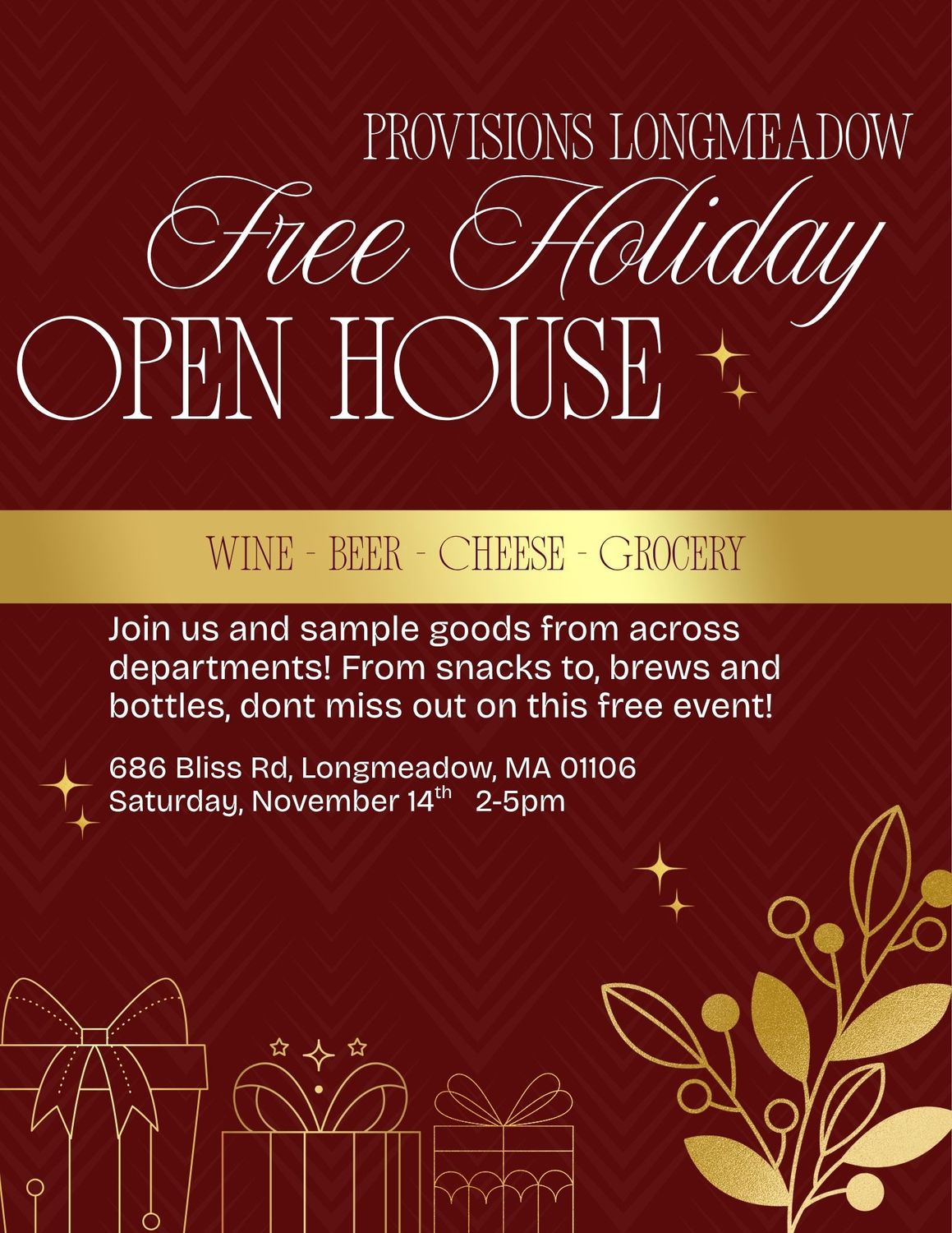 FREE Holiday Open House Longmeadow Nov 14th 2026