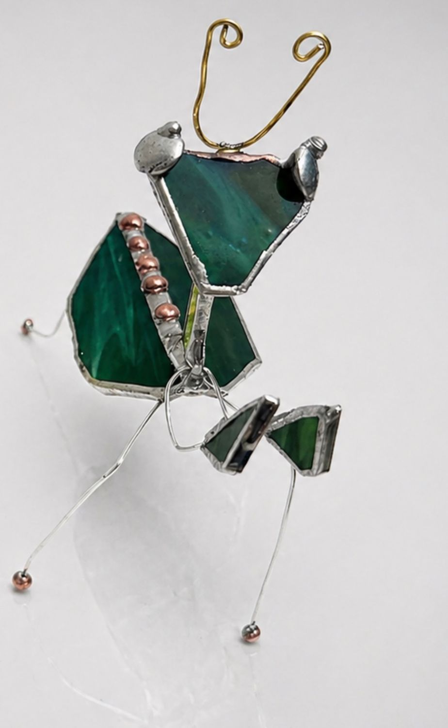 Praying Mantis- Opaque Dark Green with Copper Patina detail