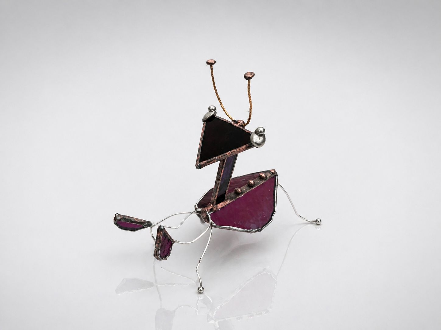 Praying Mantis-Opaque Purple Mix with copper patina details