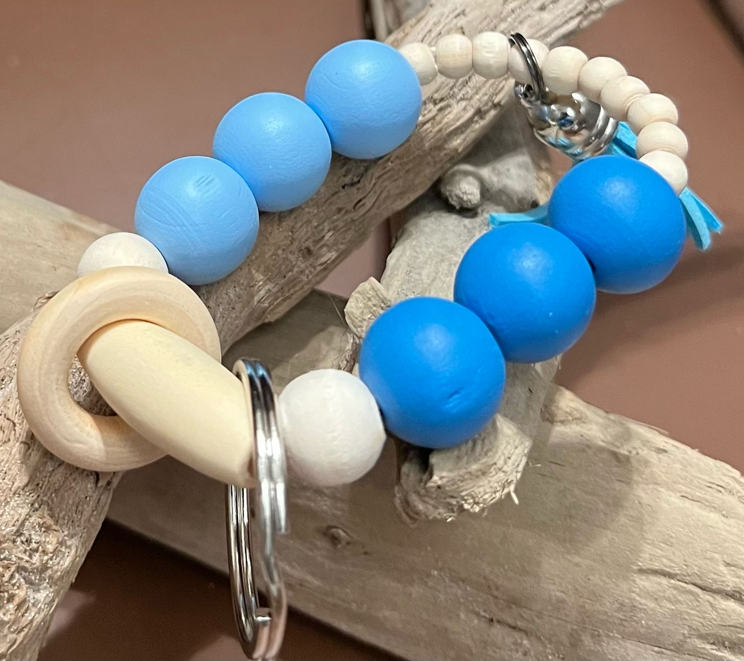 Blue Beaded Fidget Bracelet Keychain