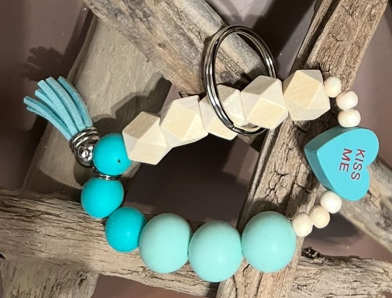 Aqua Beaded Bracelet Keychain