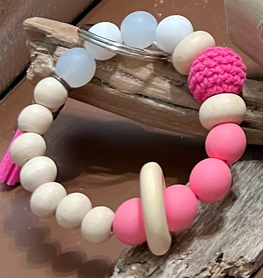 Pink Beaded Fidget Bracelet Keychain