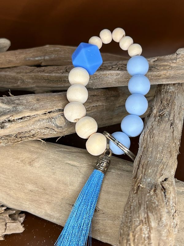 Blue Beaded Bracelet Keychain
