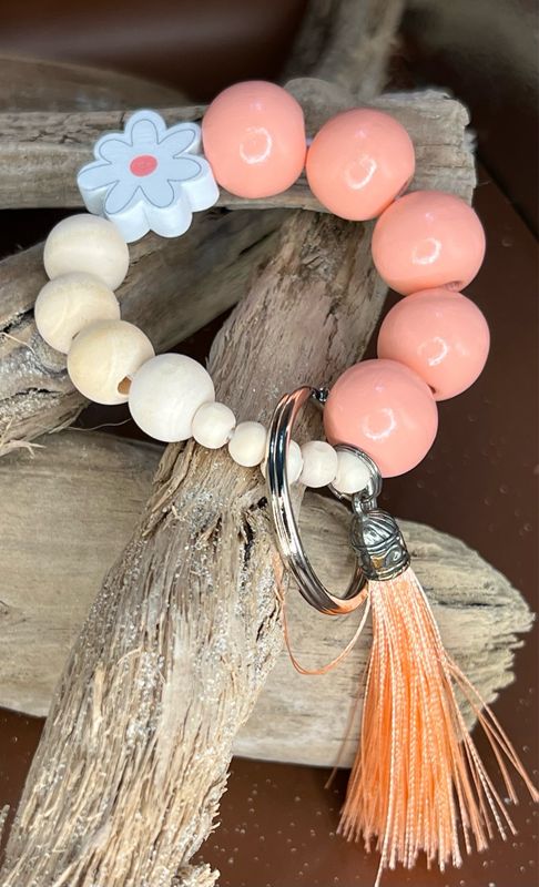 Coral Beaded Bracelet Keychain