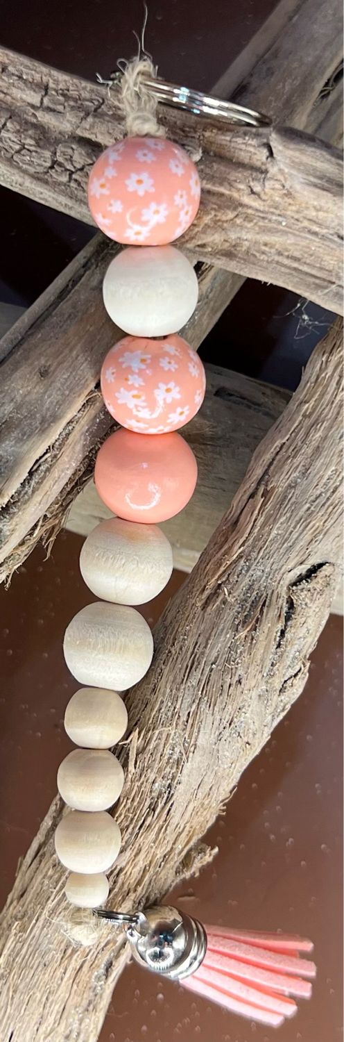 Coral Beaded Keychain
