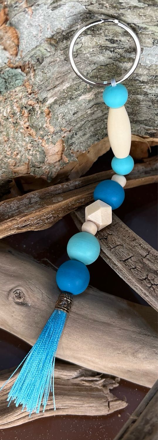 Blue/ Teal Beaded Keychain