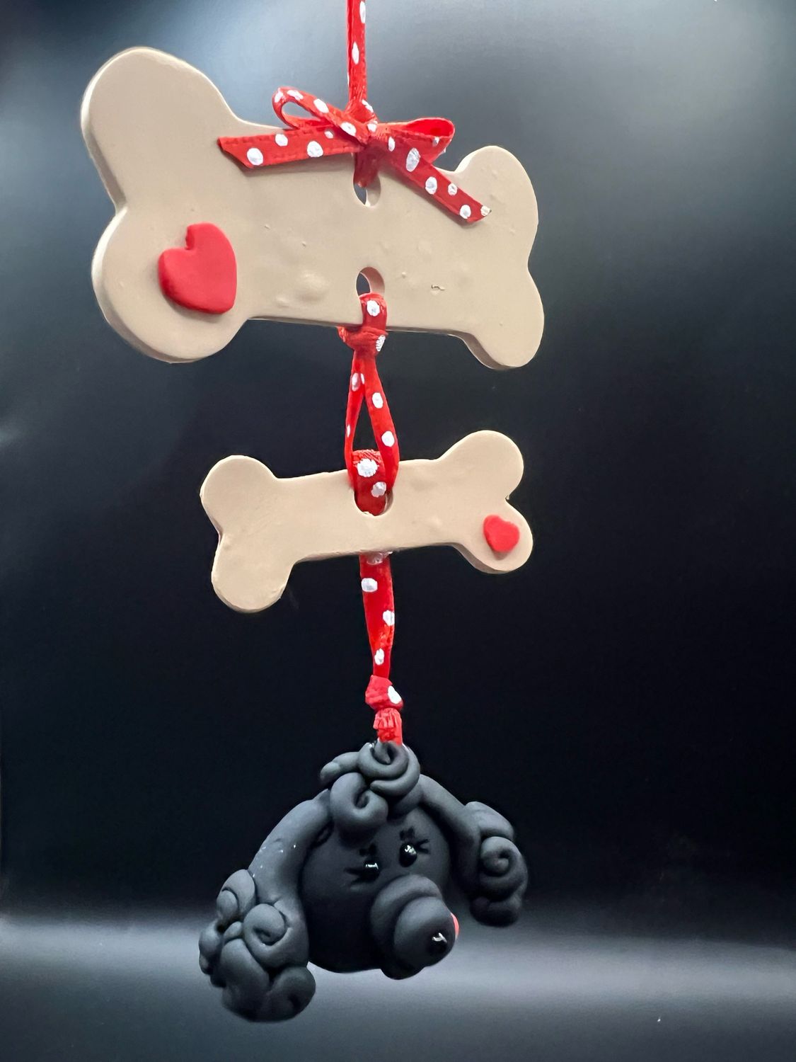 Dog Bone Christmas Ornament With Black Poodle