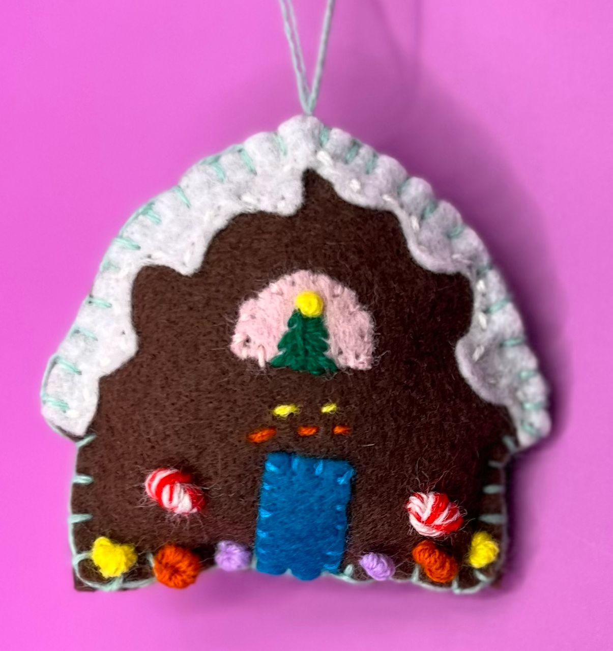 Hand Embroidery Gingerbread House Ornament