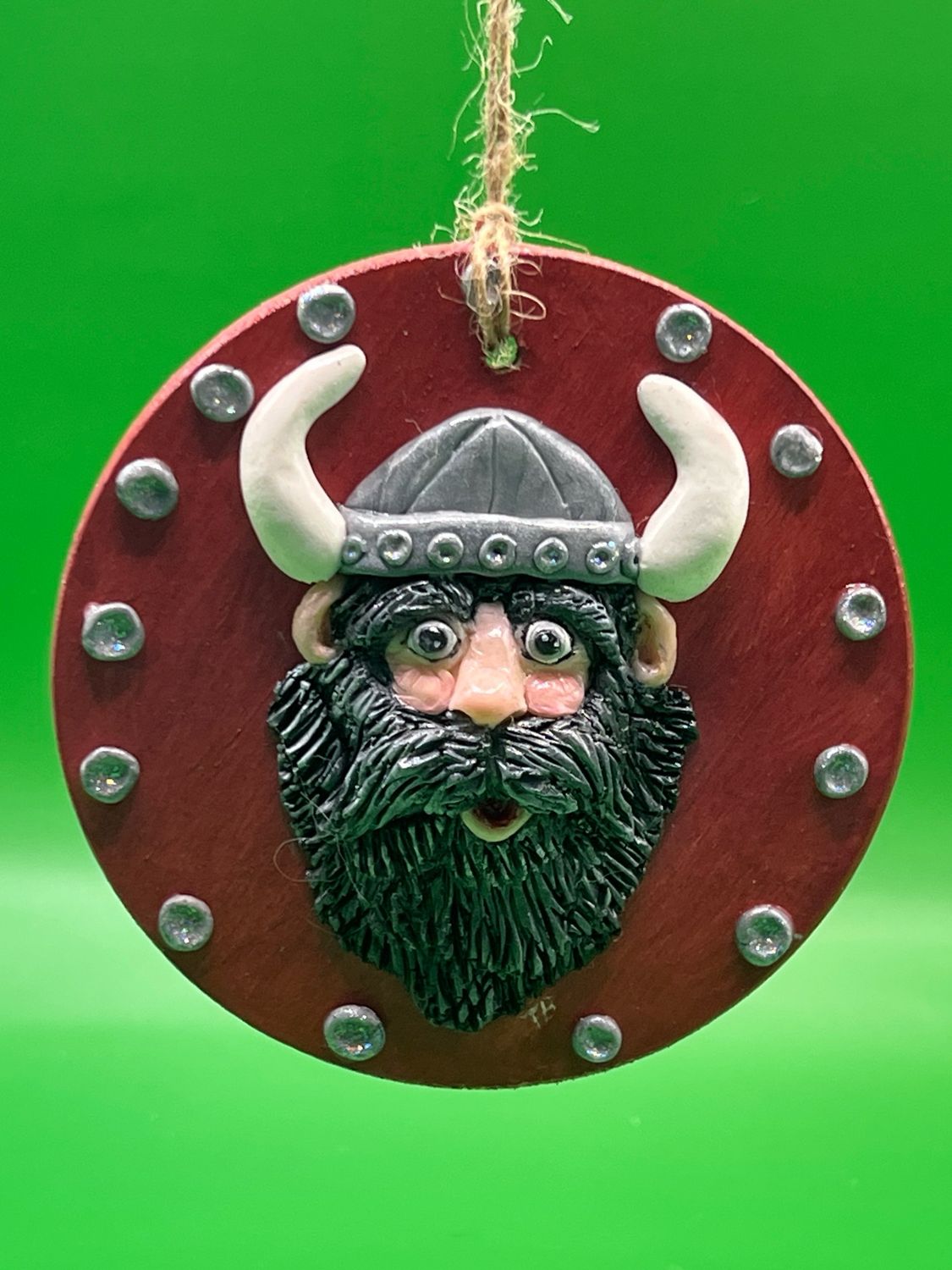 4” Wooden and Sculpted Clay Viking Ornament