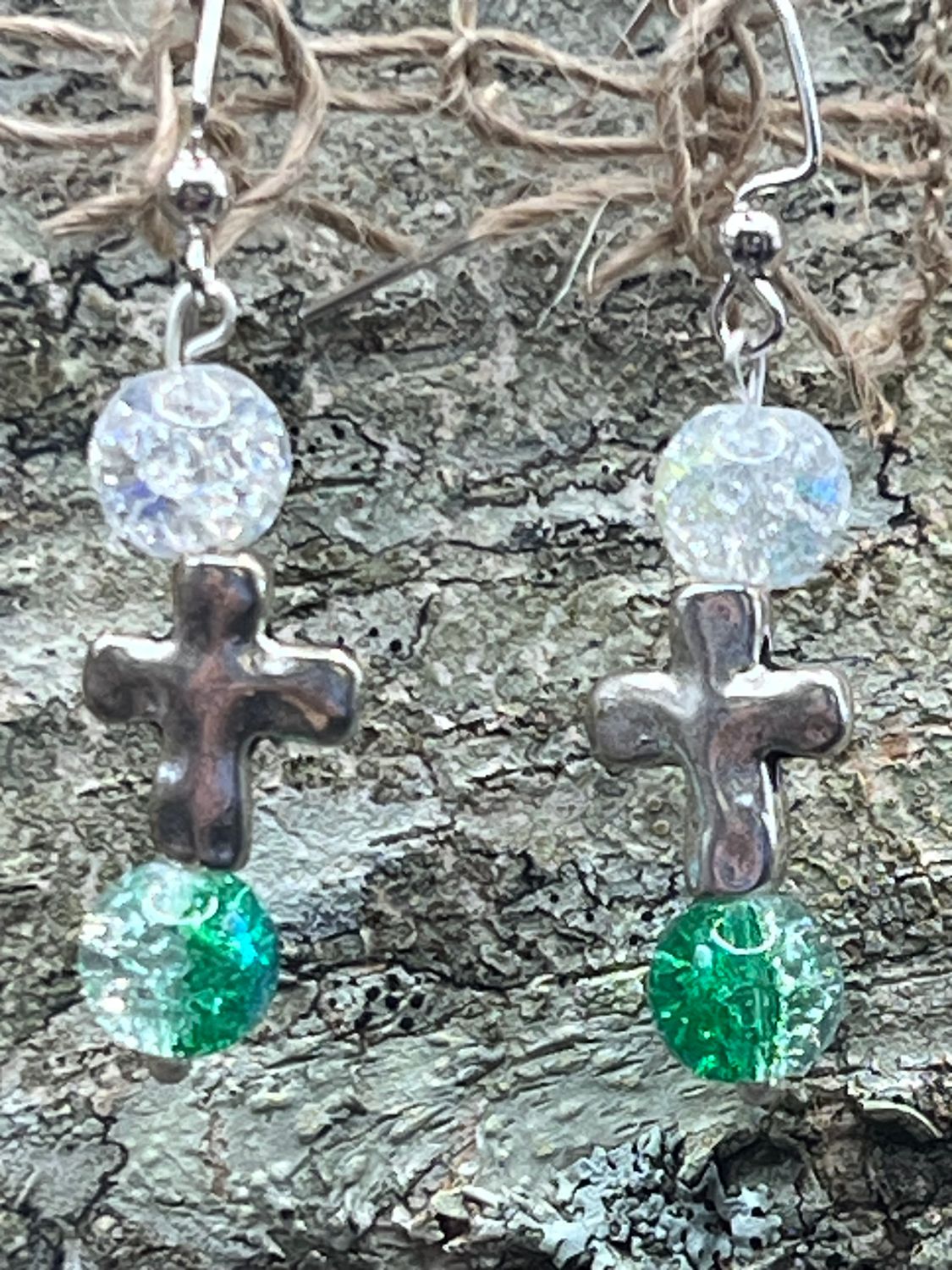 Silver Cross Crackle Bead earrings