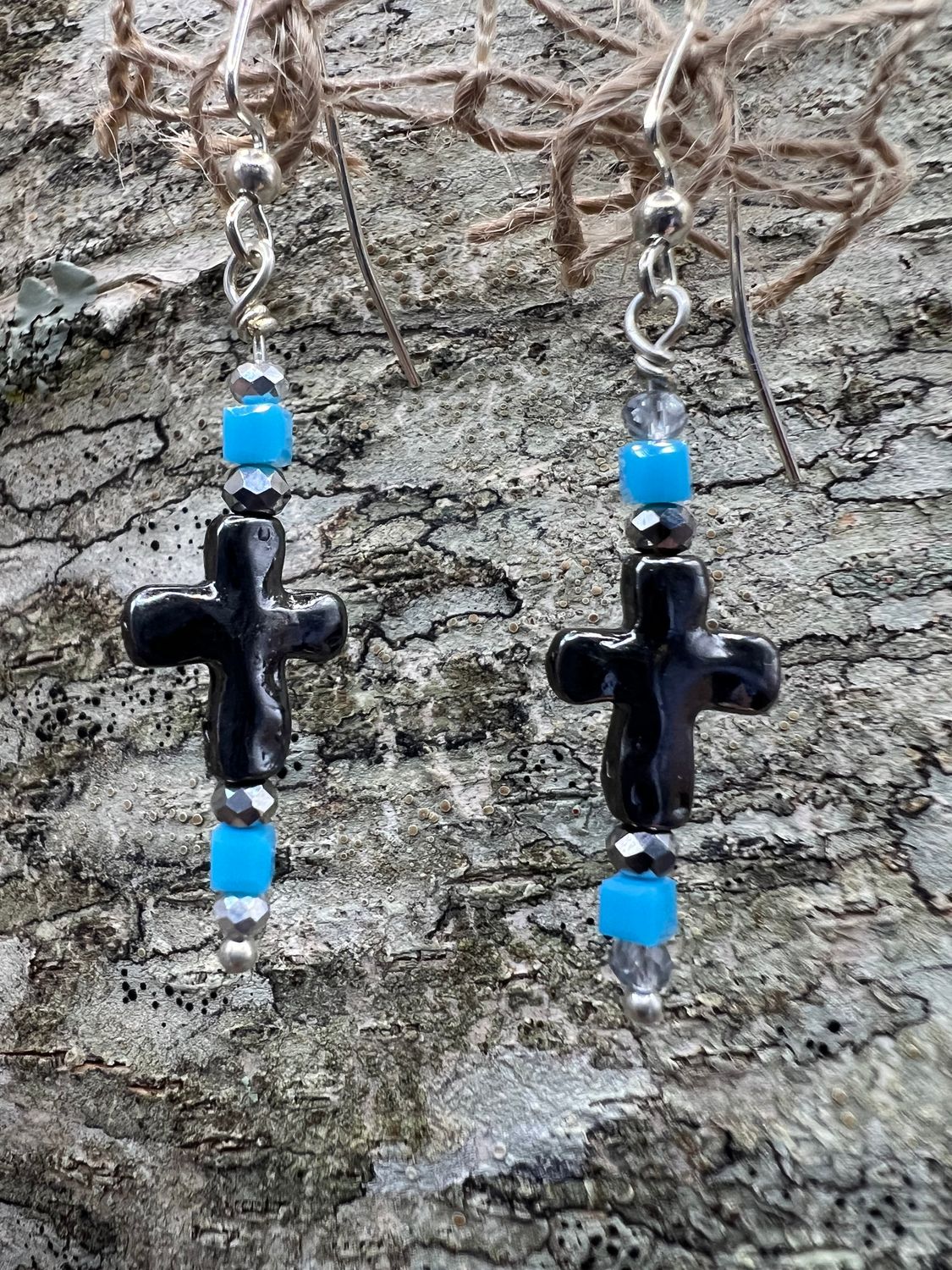 Cross beaded earrings