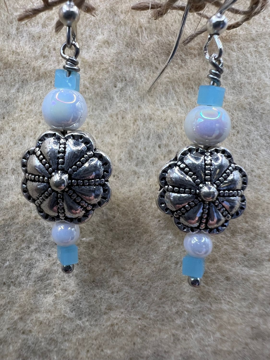 Silver Flower Beaded Earrings