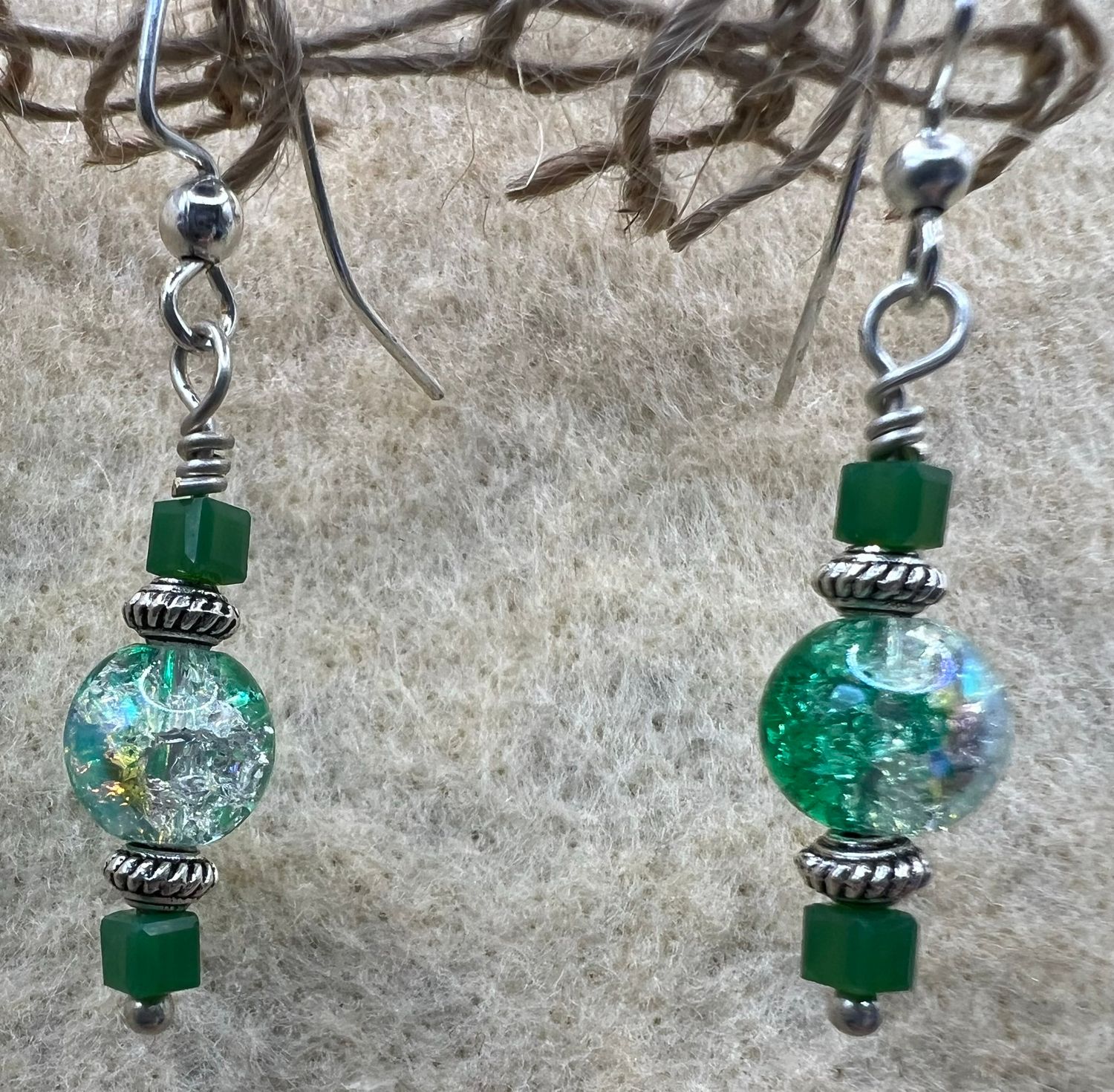 Green Crackle Bead Earrings