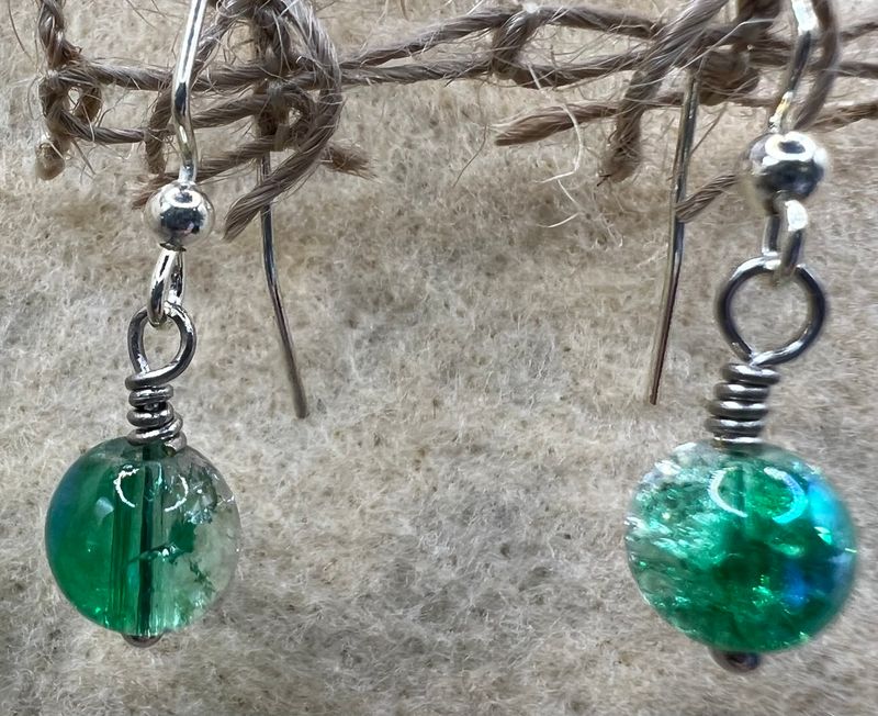 Green Crackle Bead Earrings