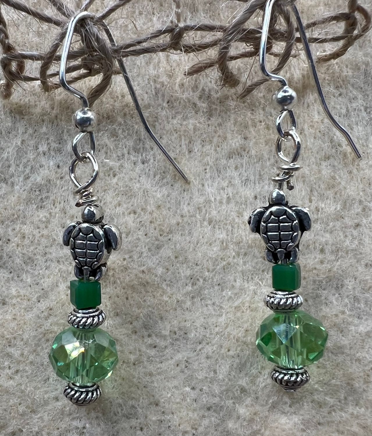 Green Turtle Beaded Earrings